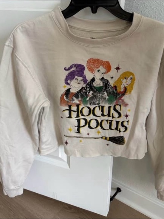 Sweaters - Hocus Pocus Graphic Cream Crop Sweatshirt - Juniors Large
